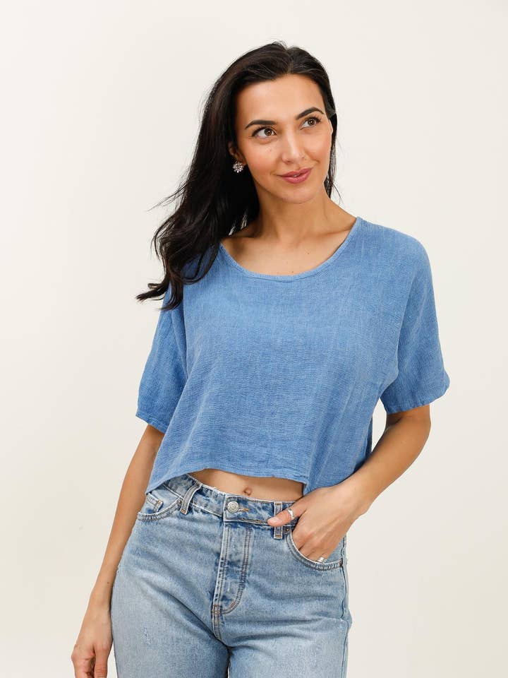 la maison des fibres naturelles - Wholesale Outerwear – Maternity - Cotton/linen short-sleeve blouse 3791MC 68% cotton 32% linen2