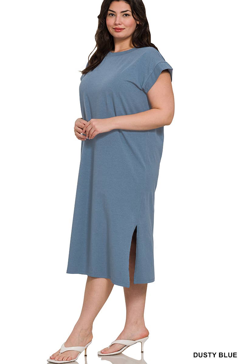 Vanilla Monkey - Wholesale Dress - Women's - Plus Round Neck Short Sleeve Midi Dress7