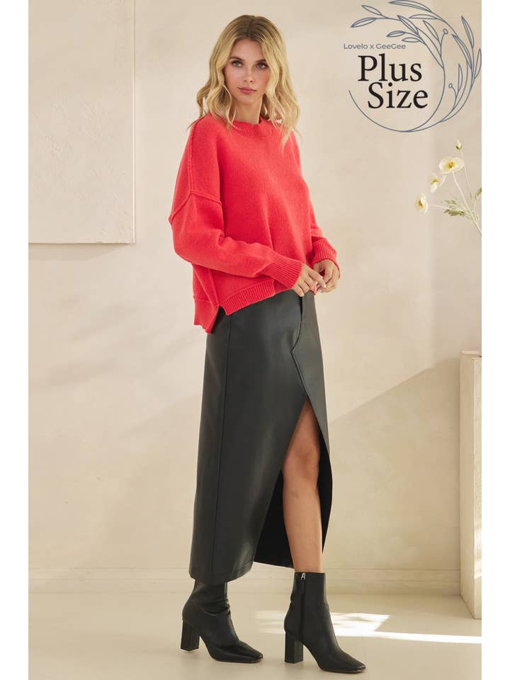 GeeGee x Lovelo - Wholesale Skirt - Women's - Plus Faux Leather Midi Skirt MS50582PL13