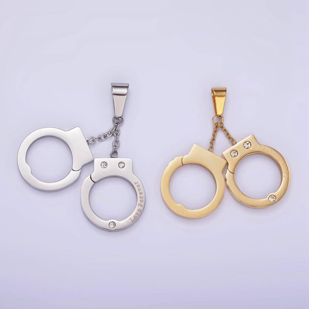 Stainless Steel Hand Cuff Charms Pendant in Gold & Silver | P1448 for wholesale on Faire0
