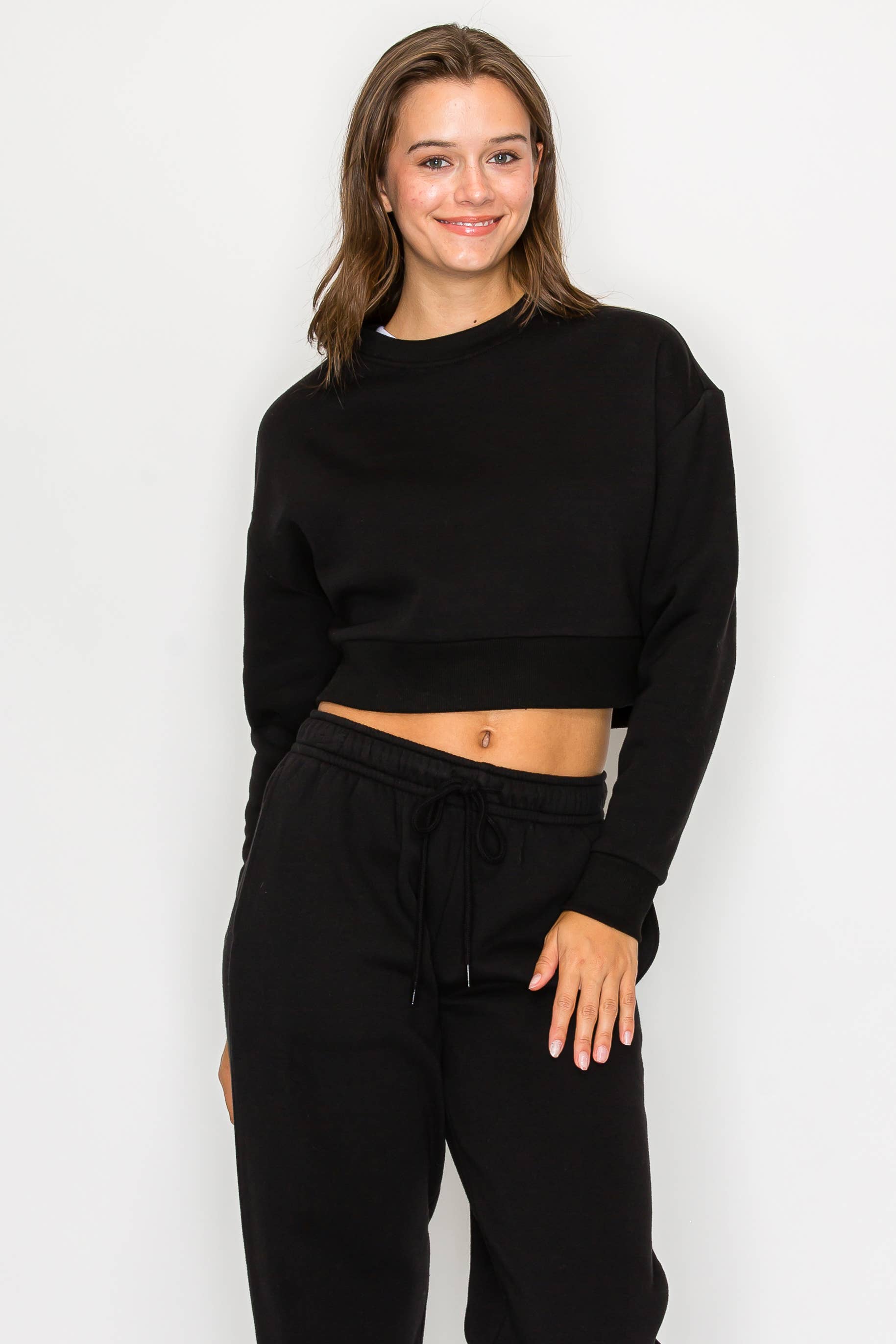 Color 5 - Wholesale Sweatshirt - Women's - Solid color fleece lined cropped basic pull over sweatshirt 1