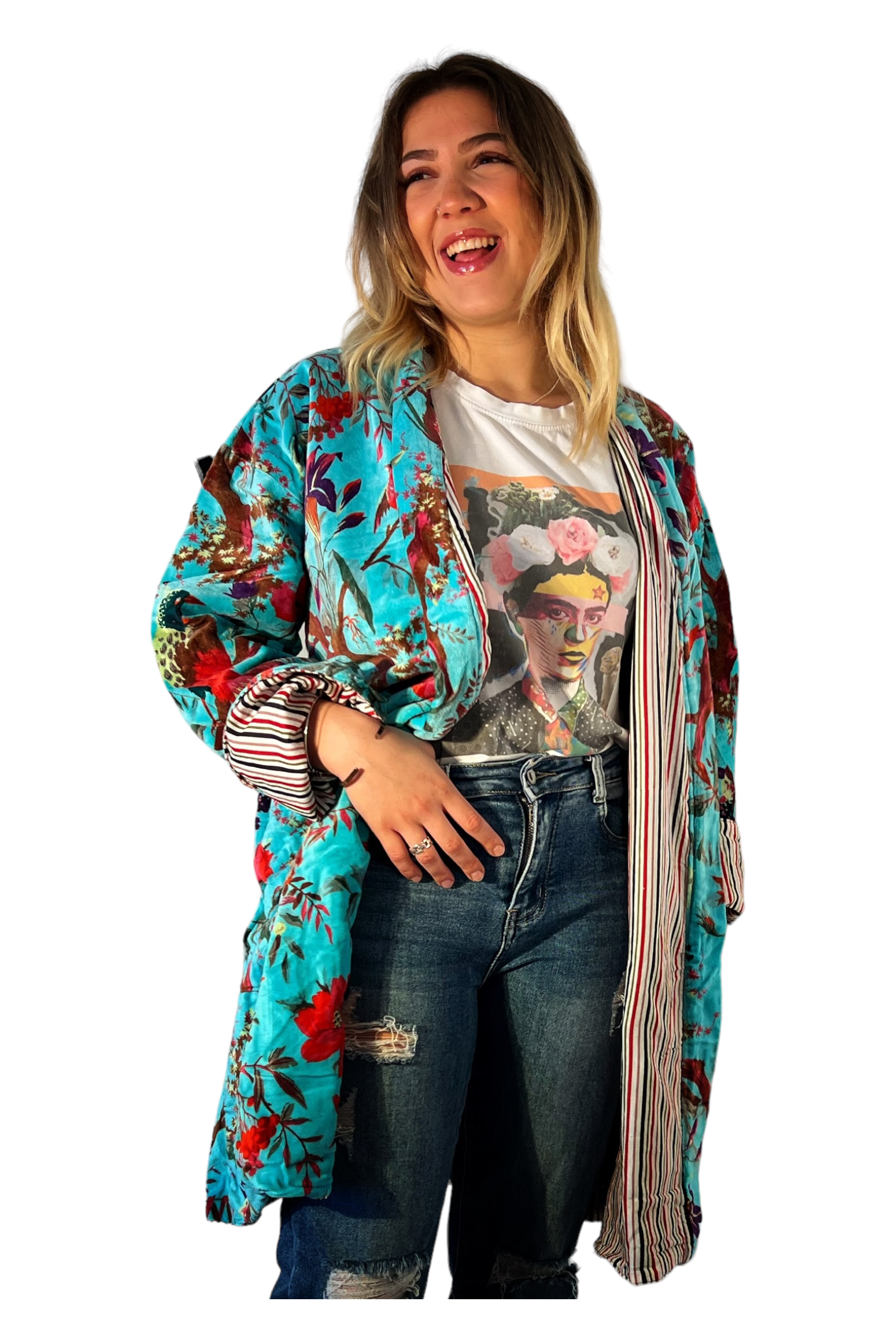 Kinomy – wholesale Rock - Dam – Mönstrad kappa i trehårig sammet med kimonomodell13