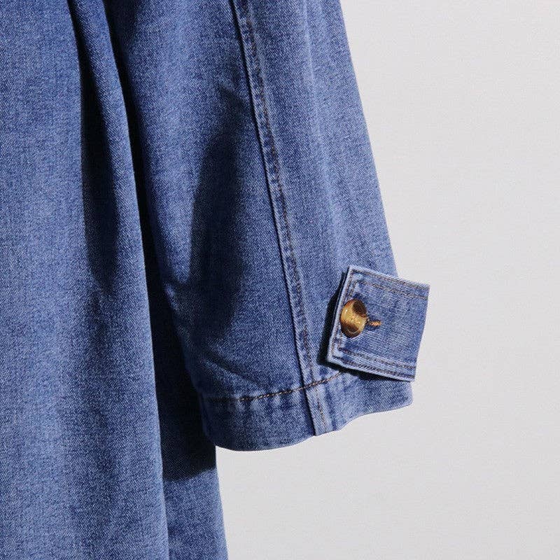 BLUE Detachable Collar Long Denim Style Coat for wholesale on Faire7