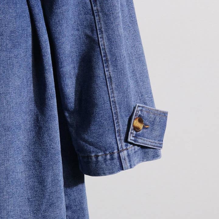 BLUE Detachable Collar Long Denim Style Coat for wholesale on Faire7