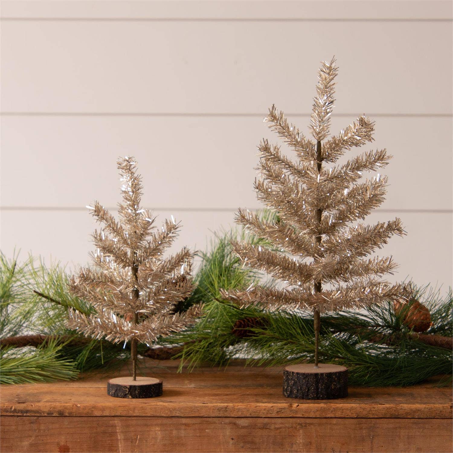 Audrey's Home & Gift - Wholesale Christmas Decoration - Tabletop Champagne Tinsel Christmas Trees (Set Of 02)1