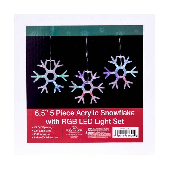 Kurt S. Adler, Inc. - Wholesale String Lights - 6.5" 5PC SNOWFLAKE RGB LED LIGHTS