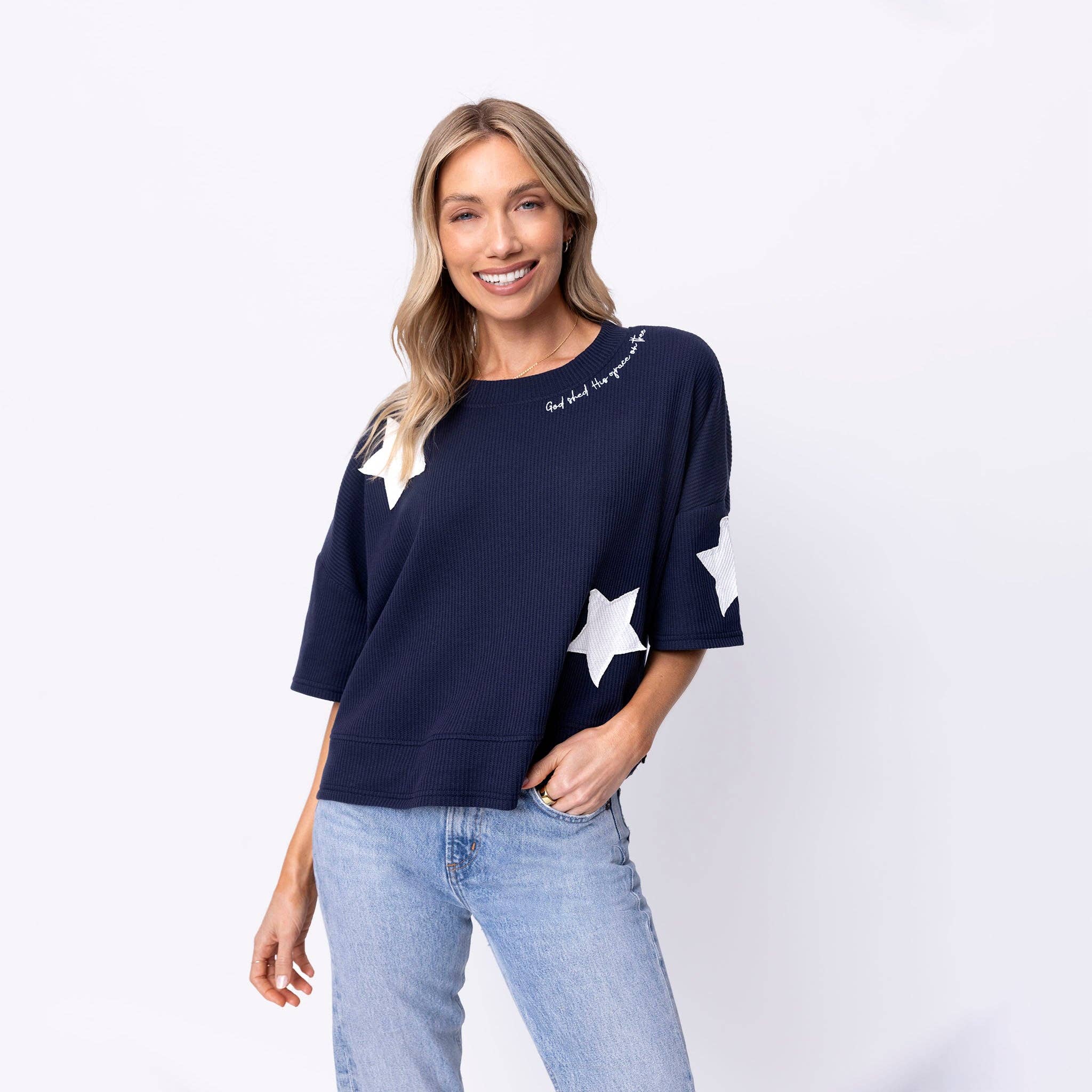 Love in Faith - Wholesale Knit Top - Women's - God Shed His Grace Waffle Knit Boxy Tee2