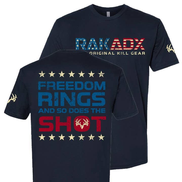 "Freedom Rings" Midnight Navy Tee Shirt for wholesale by Rak•Adx Hunting Apparel