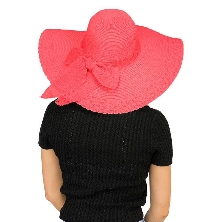 Cap Zone – wholesale Straw hat – women's – Scallop Hem Burlap Chiffon Bow Paper Straw Floppy Sun Hat9