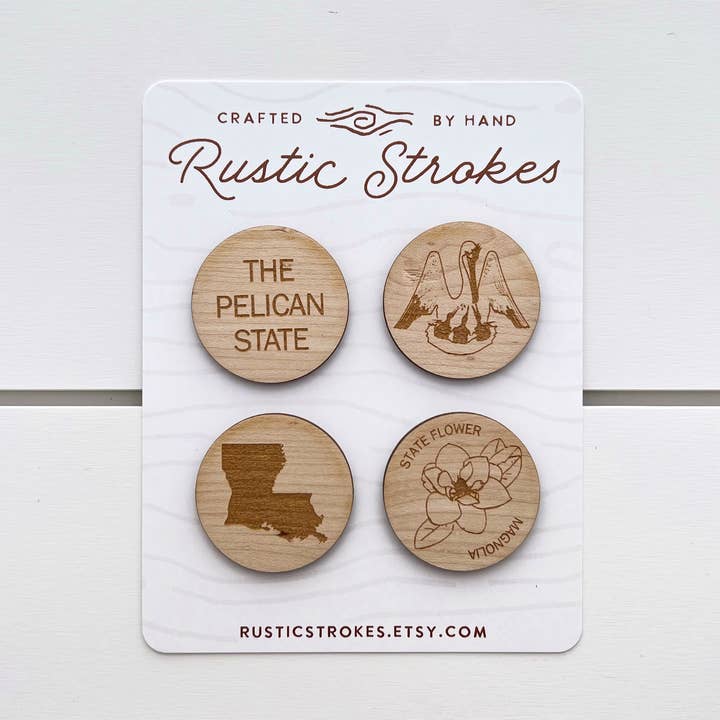 Magneti in legno a tema Louisiana, set di 4 per la vendita all'ingrosso da parte di RusticStrokes