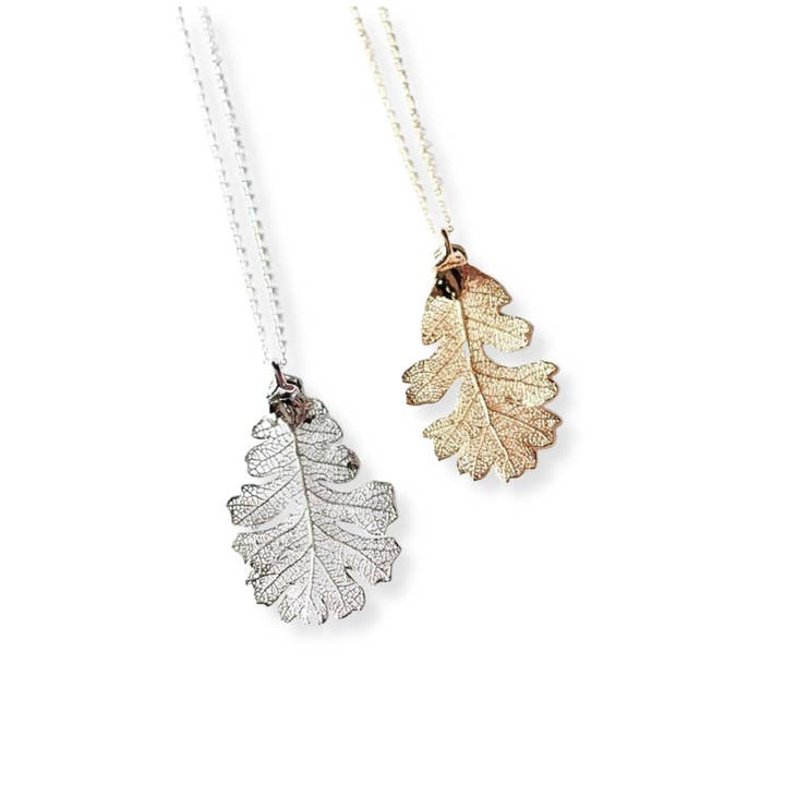 Collier en feuille de chêne véritable pour la vente par Birch Jewellery