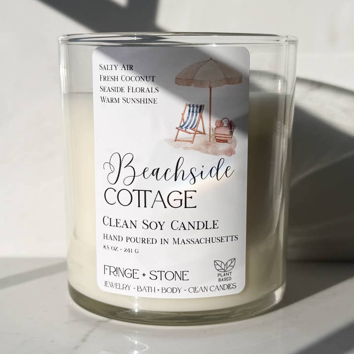 Fringe + Stone - Wholesale Jar/Filled Candle - BEACHSIDE COTTAGE SOY CANDLE 8.5 oz.0