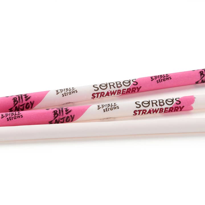 SORBOS Edible Straws – Großhandel Trinkhalm – SORBOS Essbare Strohhalme mit Erdbeergeschmack — Packung mit 200