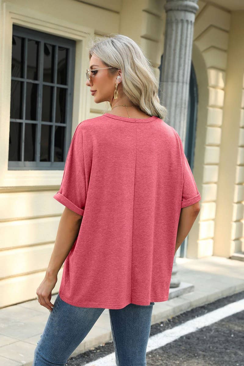 Lily Clothing - Wholesale T-Shirt - Women's - ROUND NECK SOLID COLOR SHORT SLEEVE LOOSE T SHIRT_CWTSTS028021