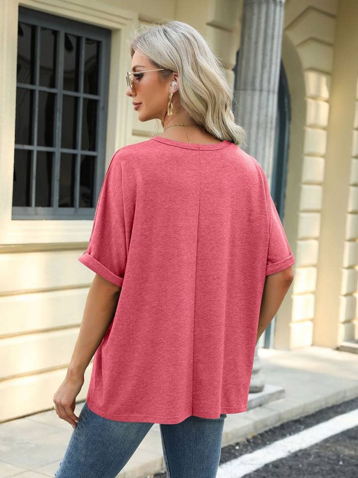 Lily Clothing - Wholesale T-Shirt - Women's - ROUND NECK SOLID COLOR SHORT SLEEVE LOOSE T SHIRT_CWTSTS028021