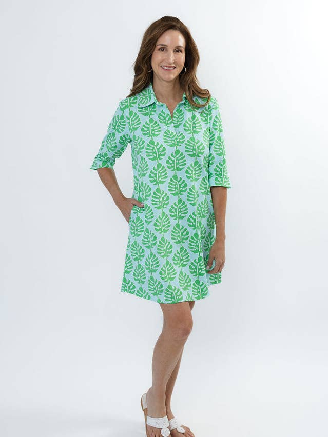 Lizzie Dress - Palm Stripe Aqua/Green for wholesale by sailor-sailor