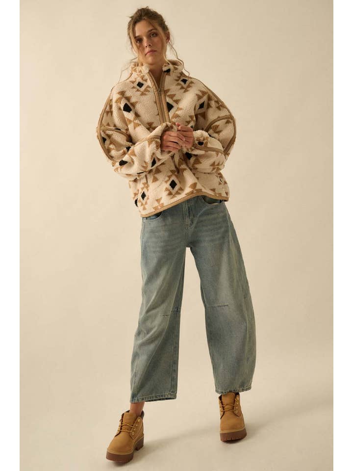 Promesa USA - Wholesale Knit Sweater - Women's - Geometric-Print Sherpa Fleece Half-Zip Pullover6