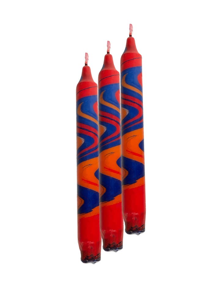 Marble taper candles|blue-red-orange| Vegan Stearin | MB-019 for wholesale by Galleria Lucia