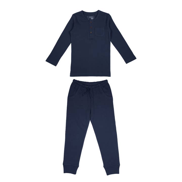 Mezzanotte | Set Termico Organico per Bambini con Henley e Jogger per la vendita all'ingrosso da parte di L'ovedbaby