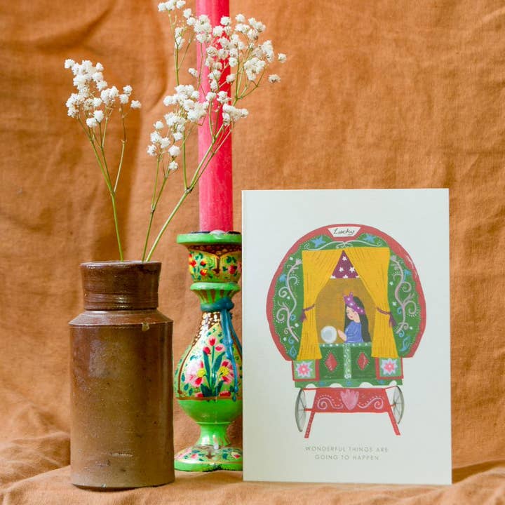 Hutch Cassidy – wholesale Good Luck card – 'Gypsy Wagon' Good Luck Greetings Card1