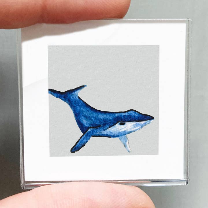 Mini 1" Humpback Whale Animal Tiny Watercolor Framed Print for wholesale by Mick's Art Goods