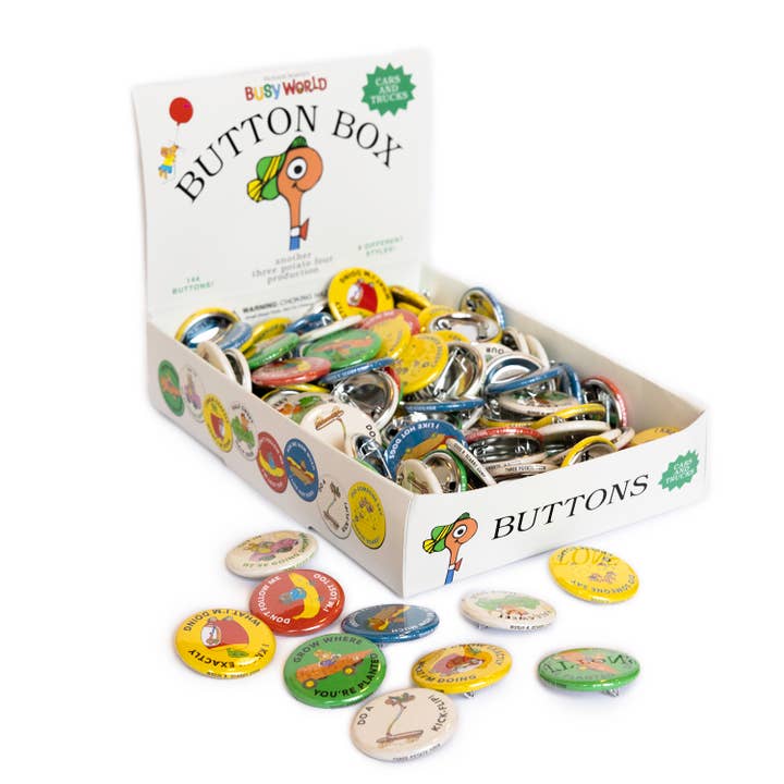 Three Potato Four - Wholesale Lapel pin/button - 3P4 x Richard Scarry® - Button Box (Cars and Trucks)3