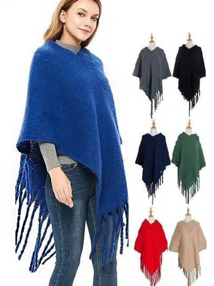 Soft Knit Solid Color Winter Poncho Set for wholesale by Artini Accessories