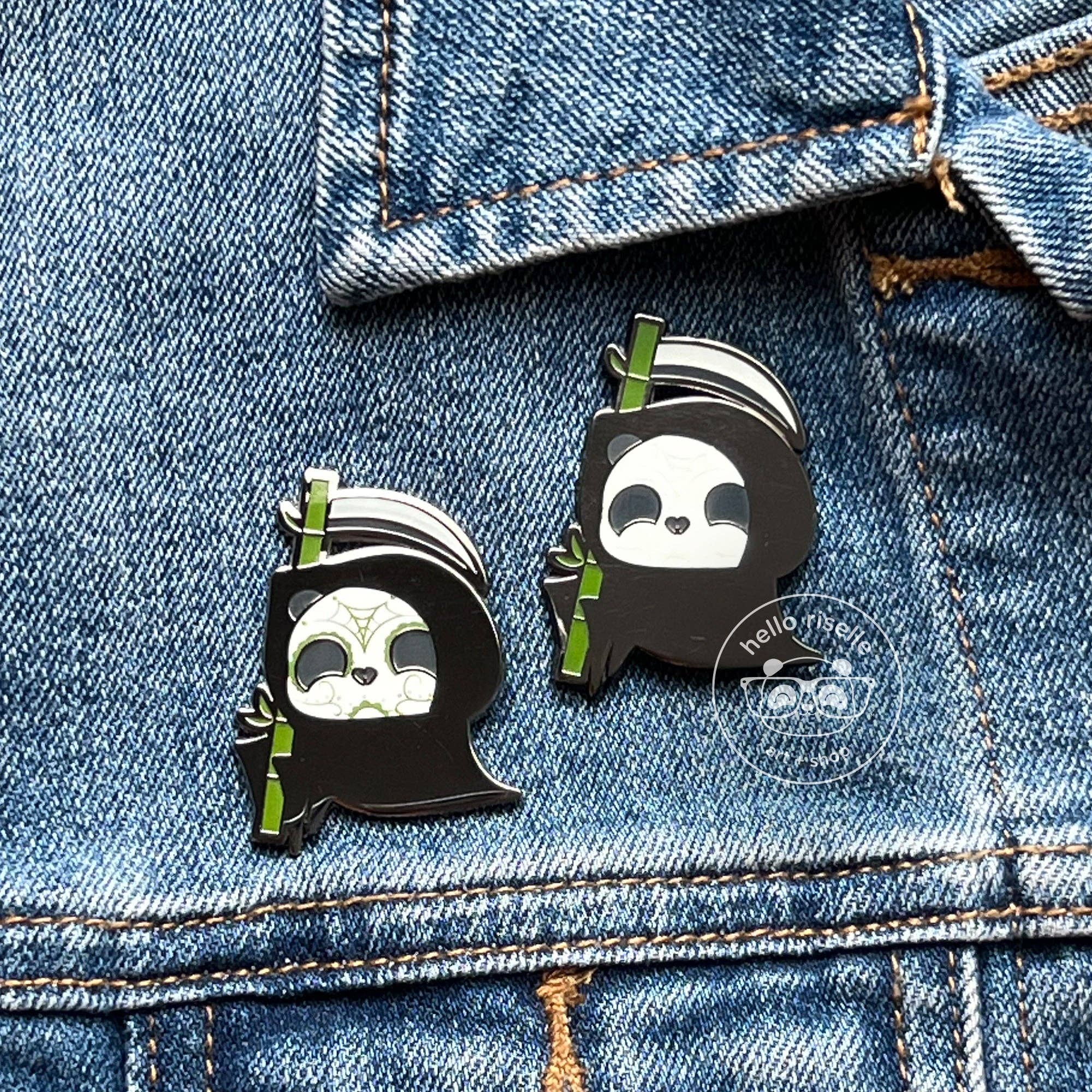 Hello Riselle | Art + Shop - Wholesale Lapel Pin/Button - Sugar Skull Grim Reaper Panda - Glow in the Dark Enamel Pin2