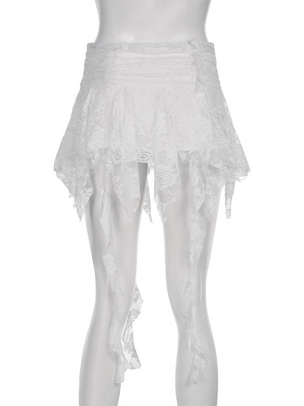 White Low-Waist Stacked Lace Double-Layer Irregular Skirt for wholesale on Faire4