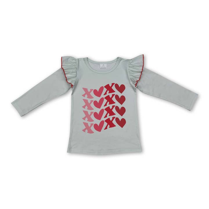 Long sleeves heart baby girls valentine's day shirt for wholesale by Yawoo Garments