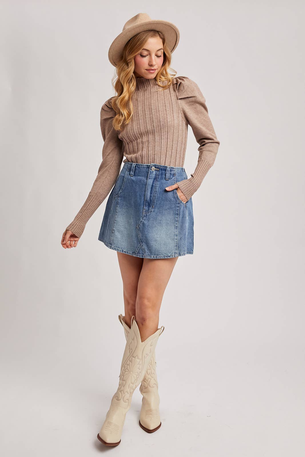 Bluivy - Wholesale Knit Top - Women's - MOCK NECK PUFF SLEEVED KNIT TOP25