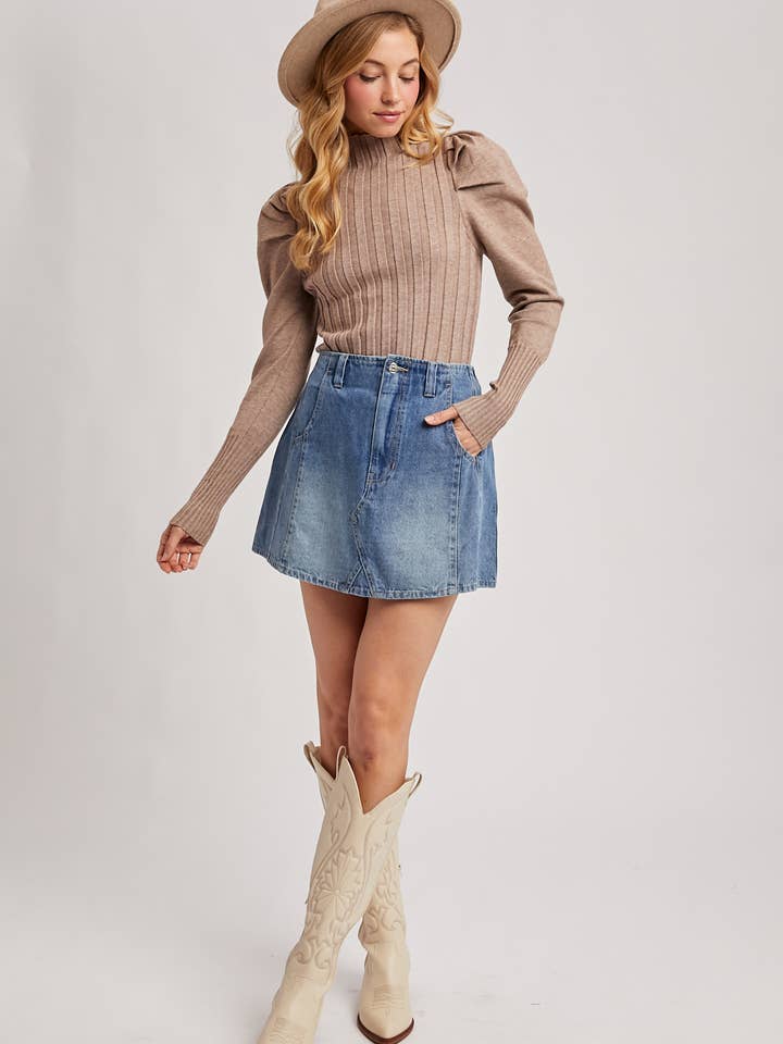 Bluivy - Wholesale Knit Top - Women's - MOCK NECK PUFF SLEEVED KNIT TOP25