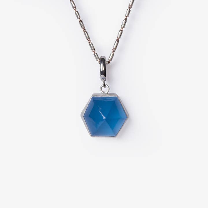 Blue Chalcedony Dome Silver Charm Clip-On Pendant for wholesale by Golden Horn Jewellery