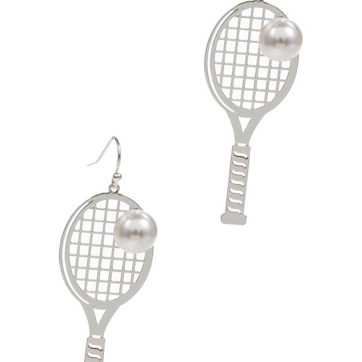 SV Game Day Tennis Racket Brass Metal Hook Earrings for wholesale on Faire1