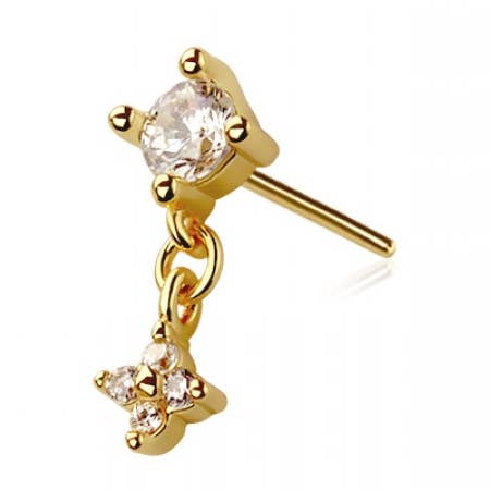 316L SURGICAL STEEL THREADLESS PUSH IN CLOVER CZ DANGLE TOP for wholesale by CRAVE