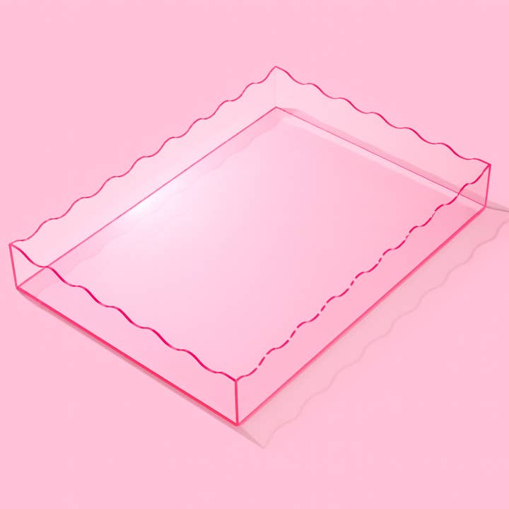 Taylor Elliott Designs - Wholesale Decorative Tray - *ON SALE* Wavy Acrylic Tray - Rectangle - Large - Light Pink0