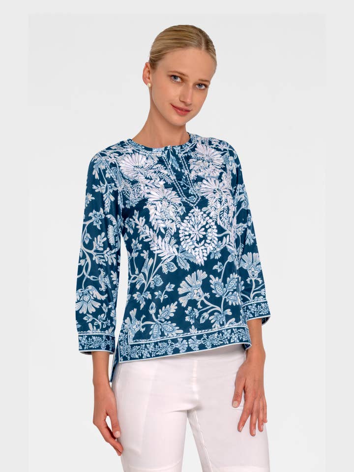 Gretchen Scott LLC - Wholesale Tunic - Women's - Silky Embroidered Tunic - Stunning Stippling