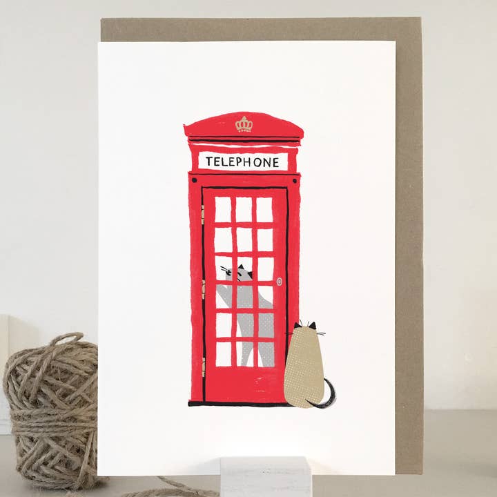 London Phone Box Cat Card | Greeting Card | Everyday Card for wholesale by Purpose & Worth etc
