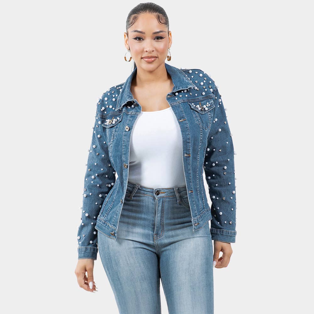 Sensibling Corp. - Wholesale Denim Jacket - Women's - Pearl Bling Denim Jacket
1