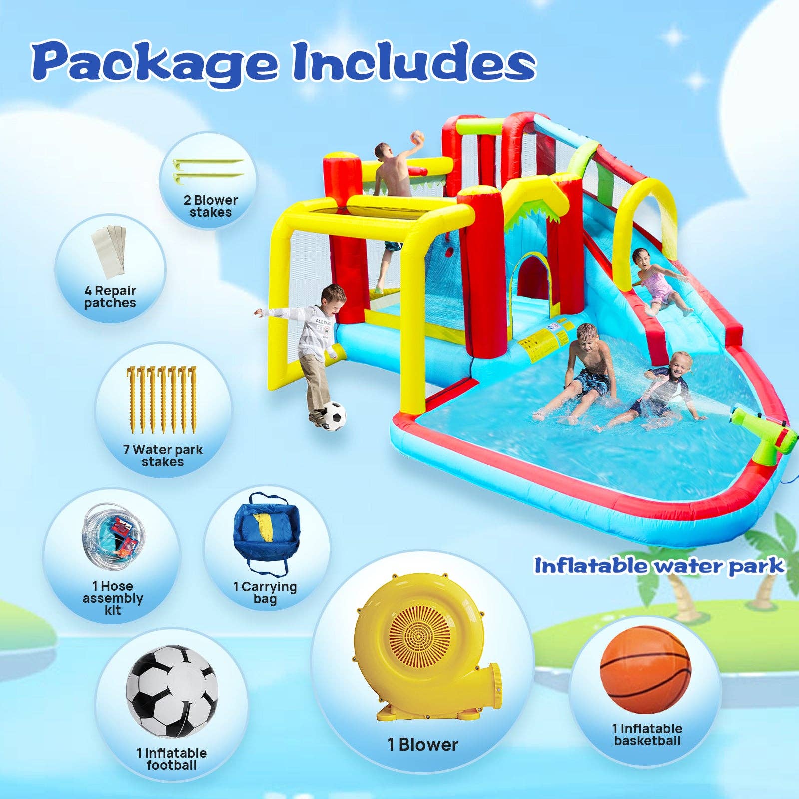 39F Inc. - Wholesale Inflatables - 7-in-1 Inflatable Water Park Bounce House – Slide, Pool 14