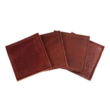 Leather Coaster Set in Cognac for wholesale by Repurposed on Purpose