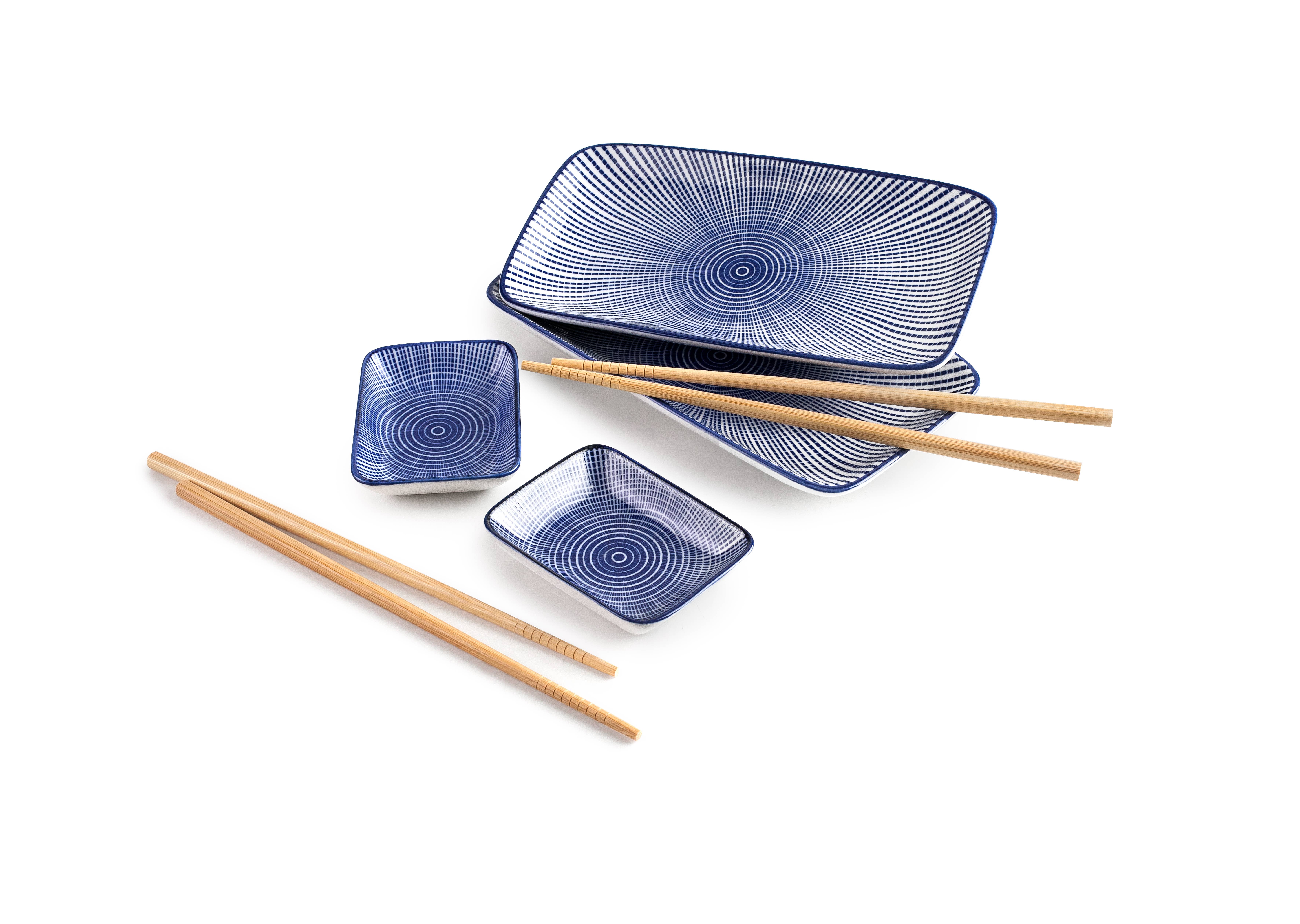 Ibili - Vendita all'ingrosso Insalatiera - Set sushi Ibili con 2 vassoi, 2 ciotole per salsa e 2 paia di bacchette in bambù1