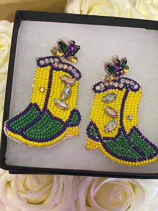 Pendientes con forma de bota de vaquera de Mardi Gras para venta al por mayor de Earth Potions