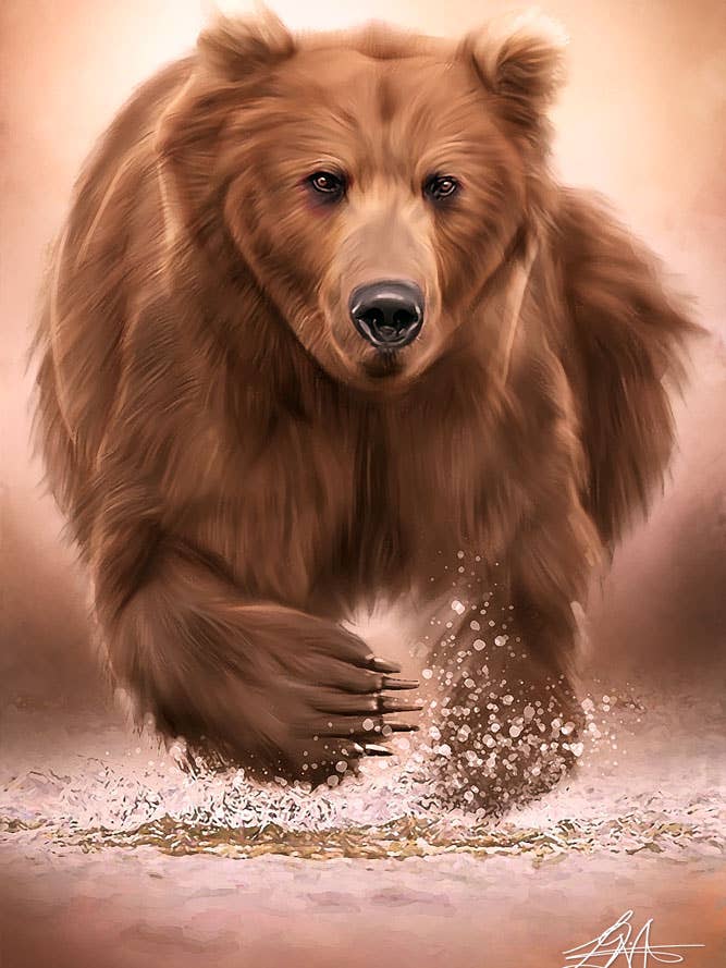 Brun Bear Digital Oil Style Maleri for engroshandel hos Wayne Flint Digital Portraits