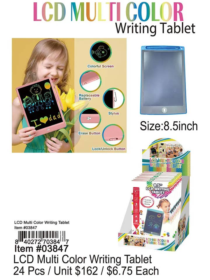 LCD Multicolor Writing Tablet . for wholesale by Puka Creations