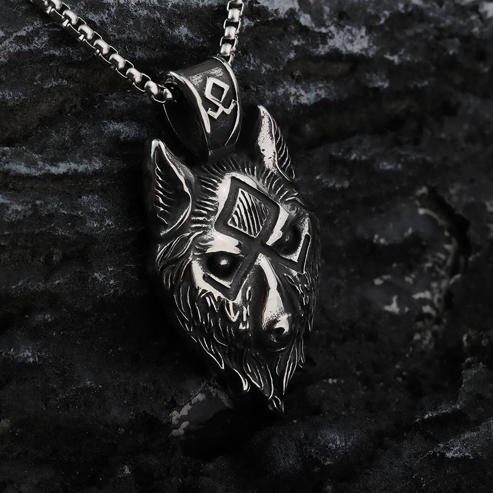 Gemcohub - Wholesale Pendant/Charm Necklace - Nordic Vintage Viking Symbol Wolf Head Necklace2