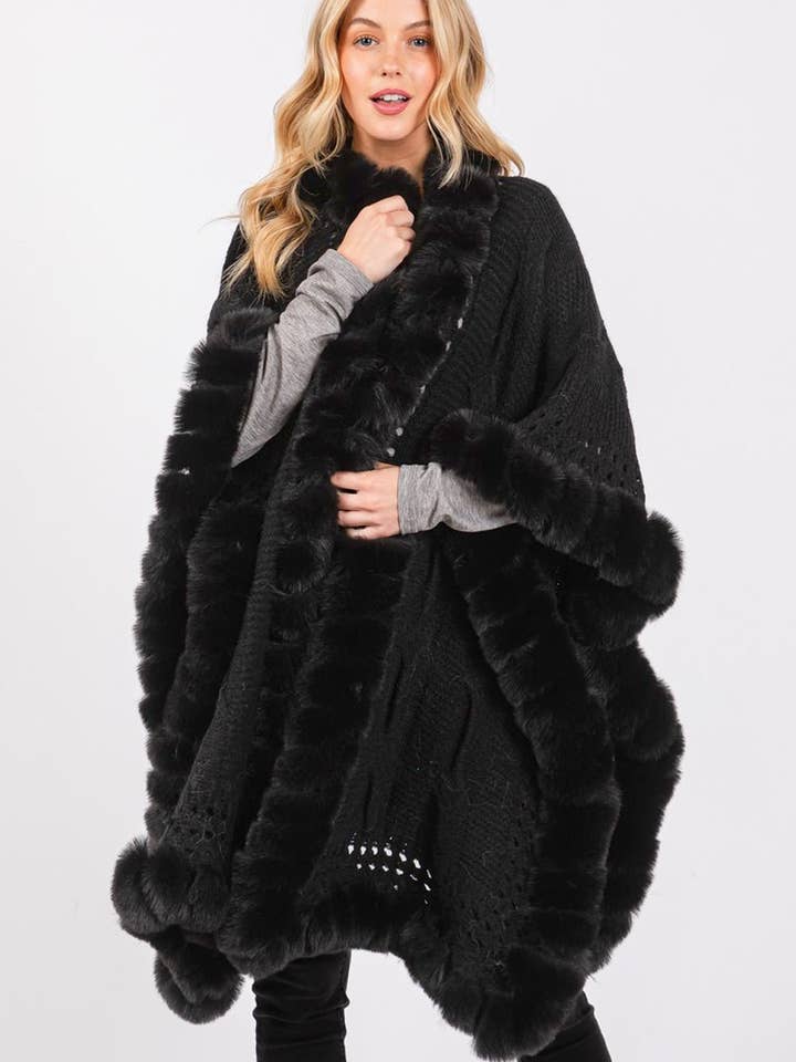 MiMi Wholesale - Wholesale Cape - Women's - MS0408 Faux Fur Trim Cape With Closure14