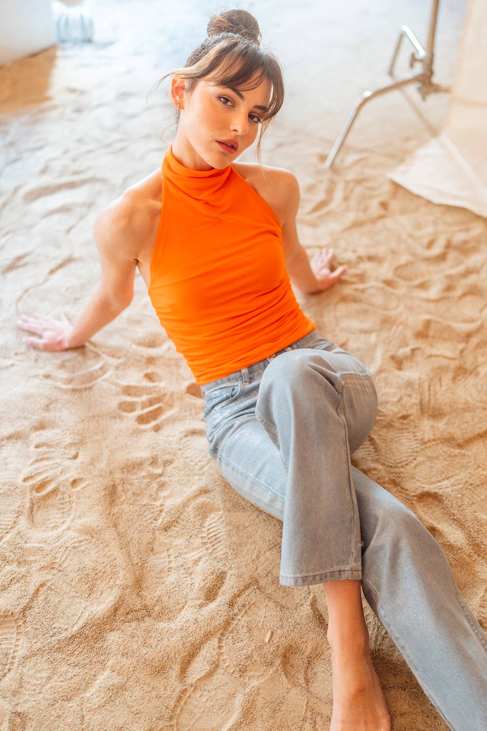 Fore Collection - Wholesale Knit Top - Women's - Mock Neck Sleeveless Slinky Top  - TD4842FO26