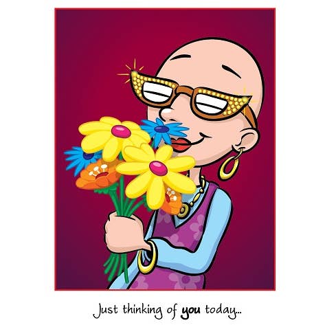 Cancer Encouragement "Thinking of you" Cancer Girl for wholesale by Wordy Bird Cards