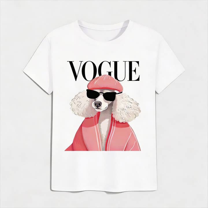 Dam-t-shirt med dog vogue-tryck för wholesale av Vinto Exclusive